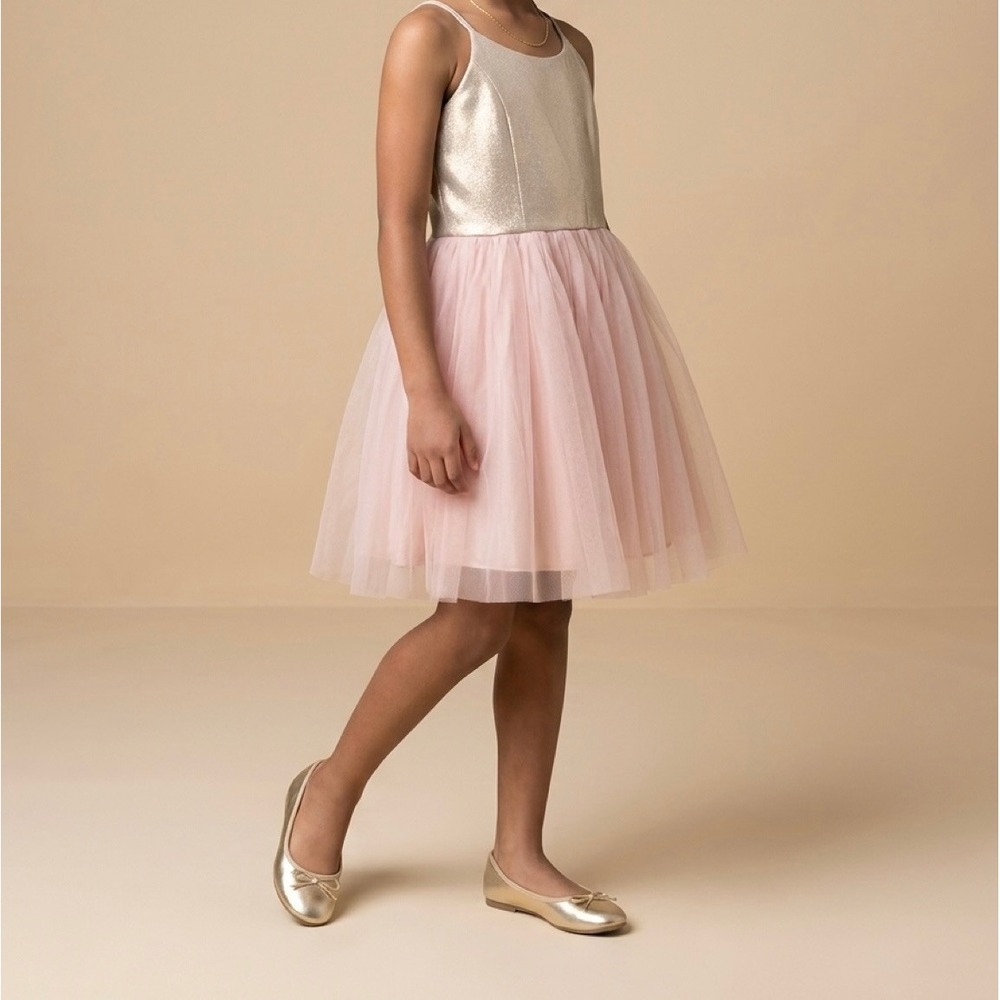 Zenzi Girl's Fit & Flare Dress, Gold & Pink Tulle, XL (14-16)